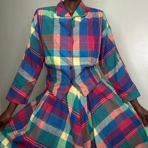 VINTAGE | RAZZLE 80s Madras Plaid Indian Cotton 2-piece Skirt Set Size Medium